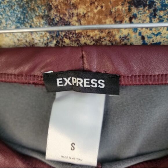 Express Women's Size Small Burgundy Faux Leather Skinny Pants Mid Rise - Picture 6 of 10
